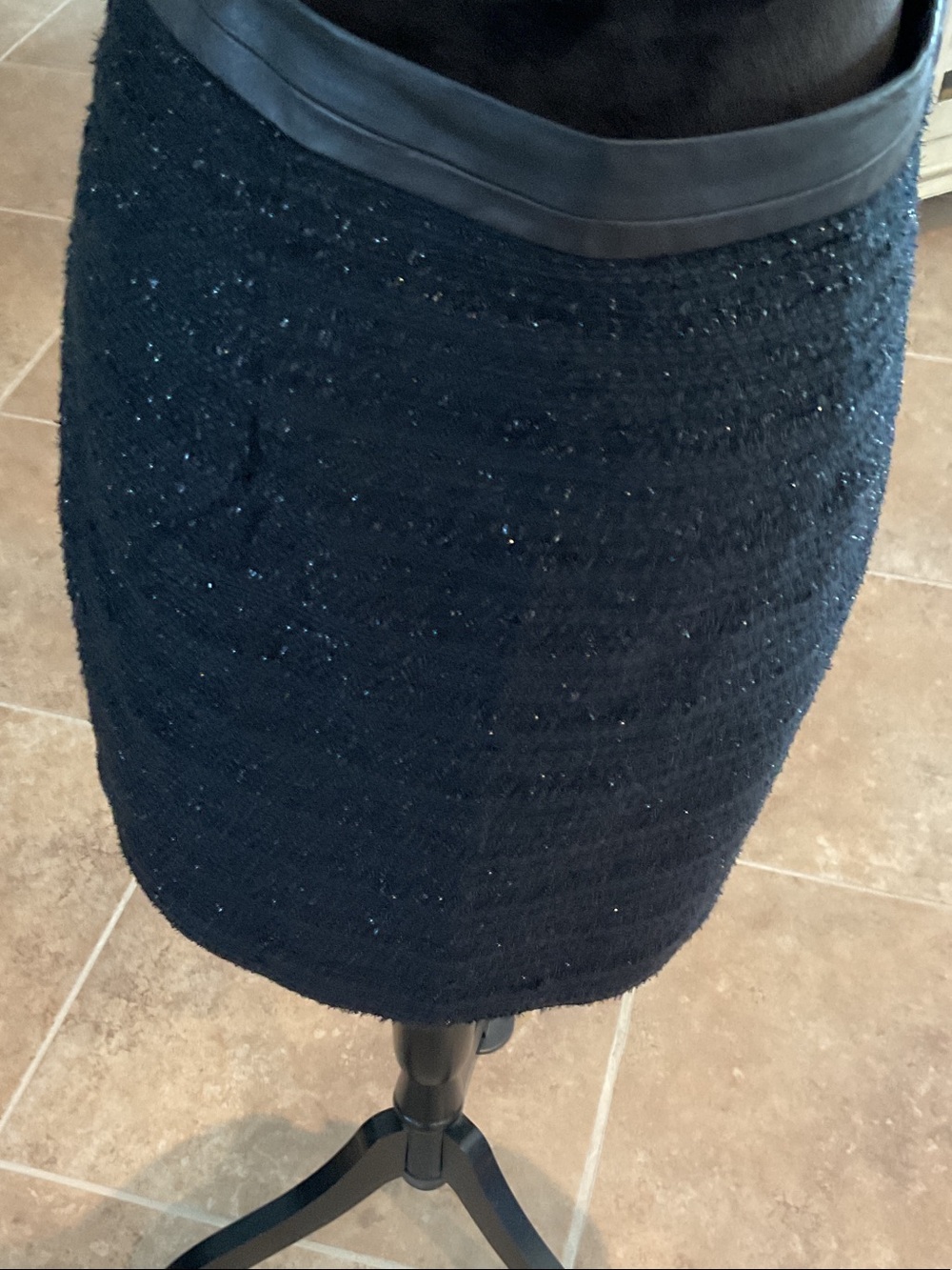 MILLY Back zip black skirt with leather trim waist, size 6